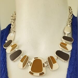 Elegant Silver, Ivory and Brown Necklace